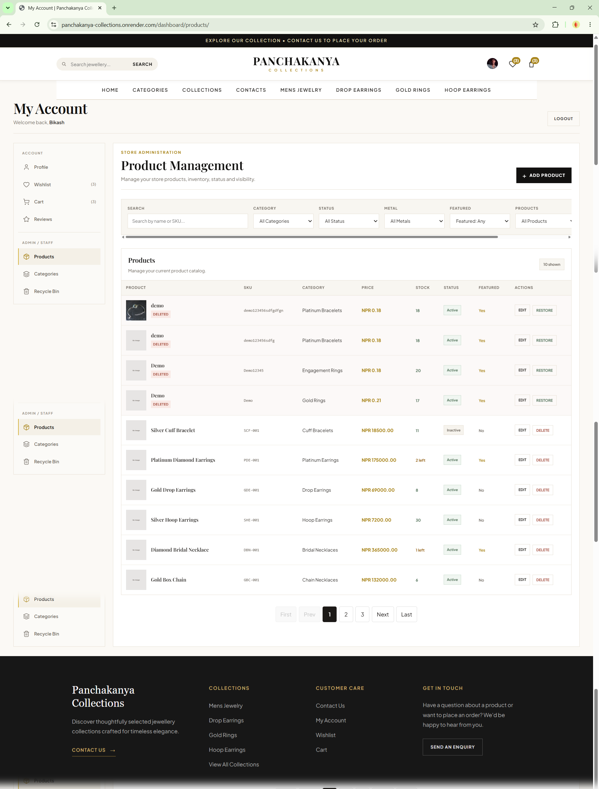 Panchakanya Collections product management